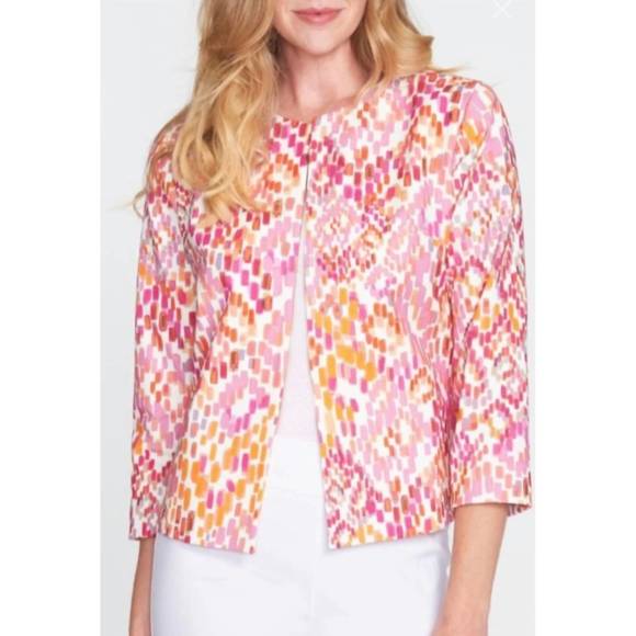 NEW ESTELLE AND FINN bolero tiles blazer in pink multi